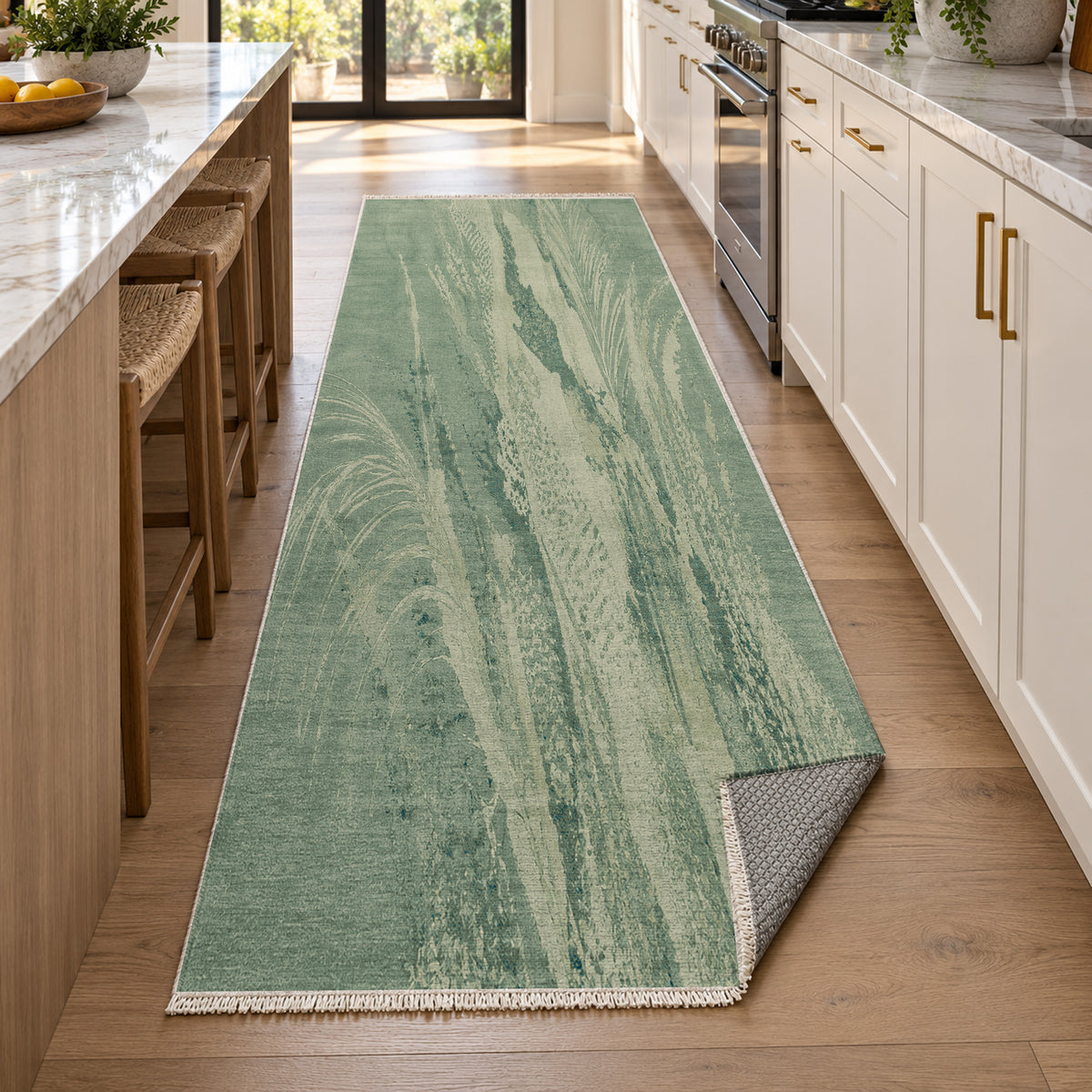 Reed Aqua Abstract Washable Rug — new york kitchen runner