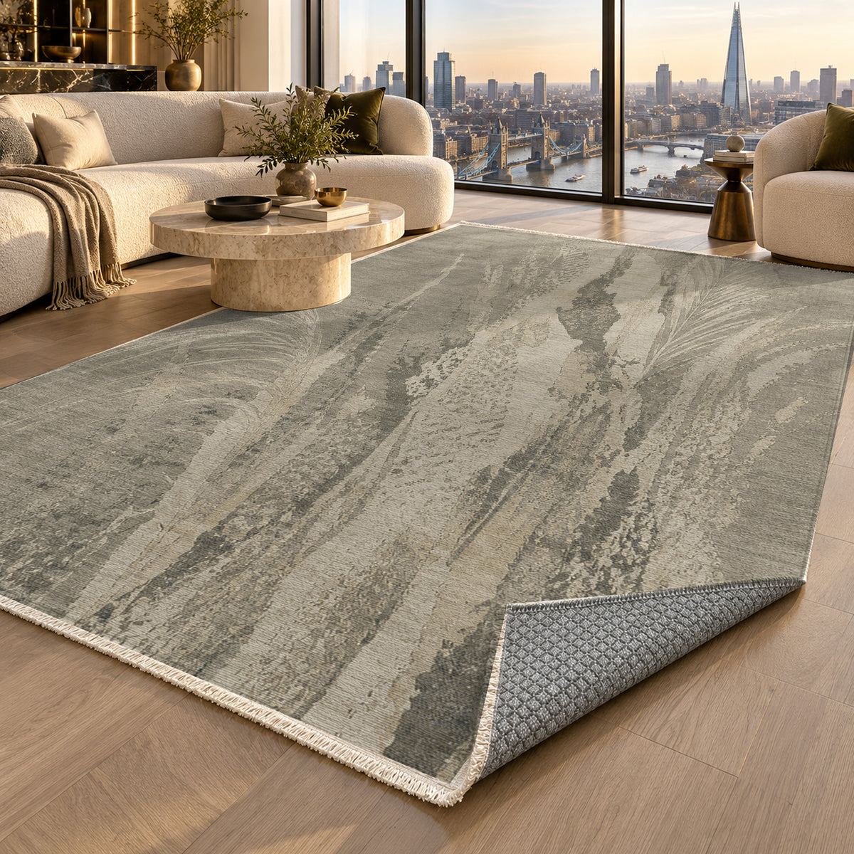 Reed Stone Abstract Washable Rug — london luxury living