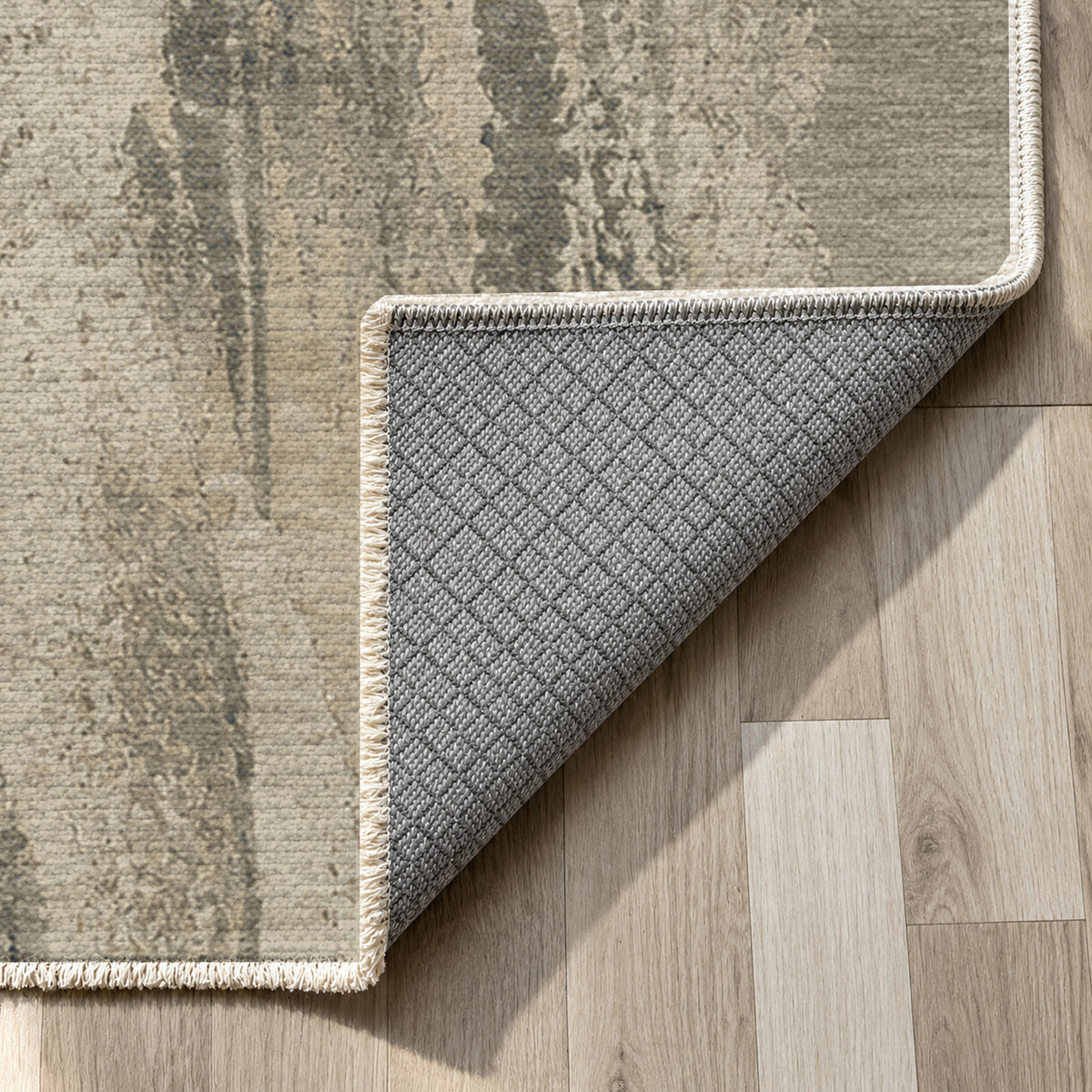 Reed Stone Abstract Washable Rug — backing close up