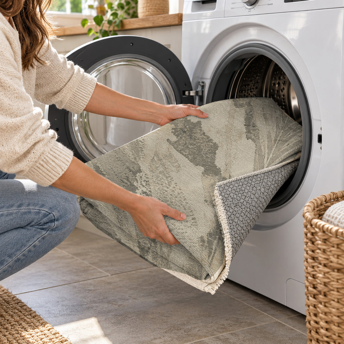 Reed Stone Abstract Washable Rug — washing machine