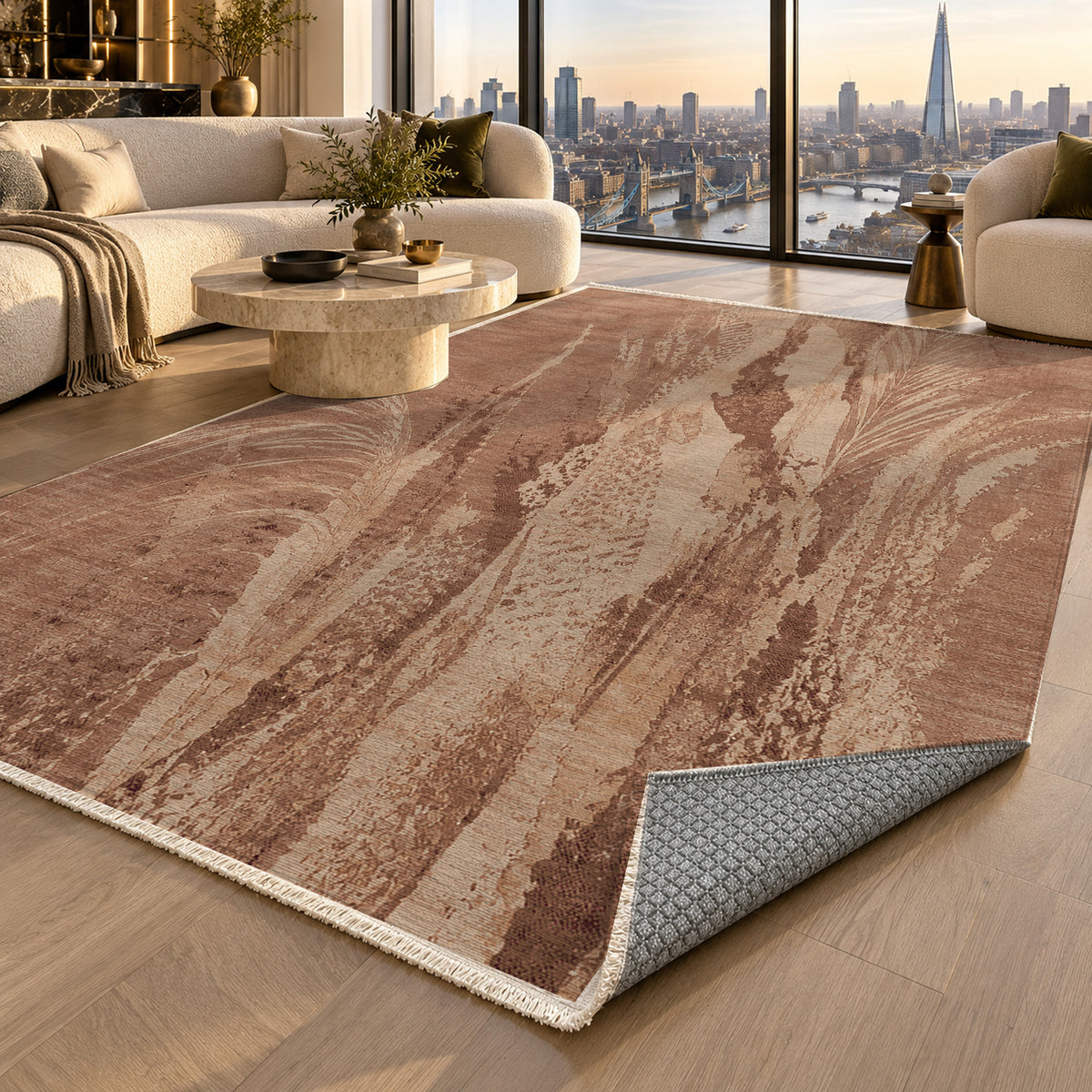 Reed Terracotta Abstract Washable Rug — london luxury living