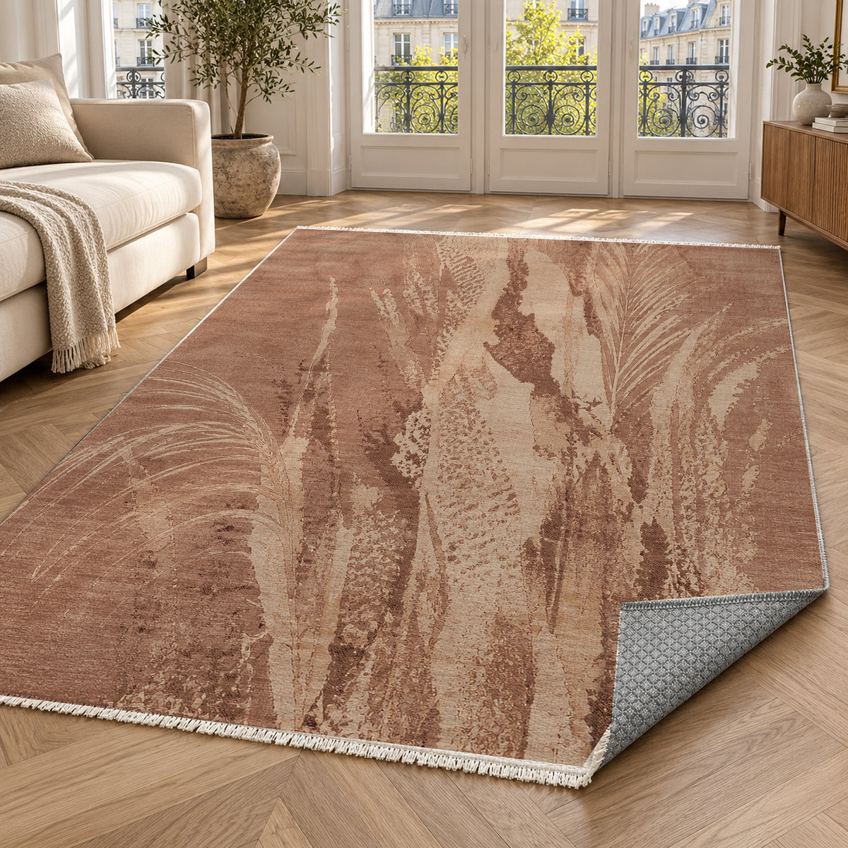 Reed Terracotta Abstract Washable Rug — paris living