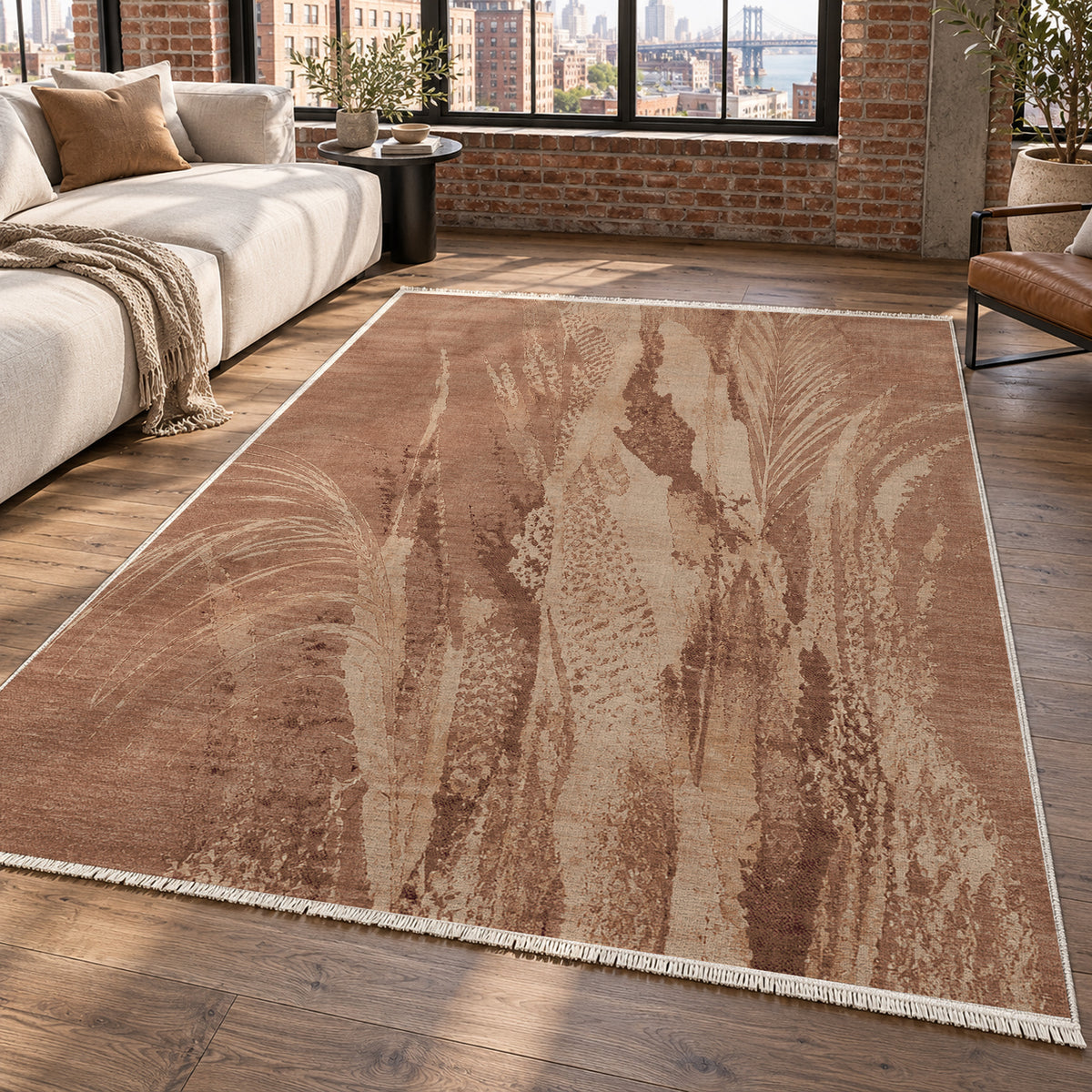 Reed Terracotta Abstract Washable Rug — new york living