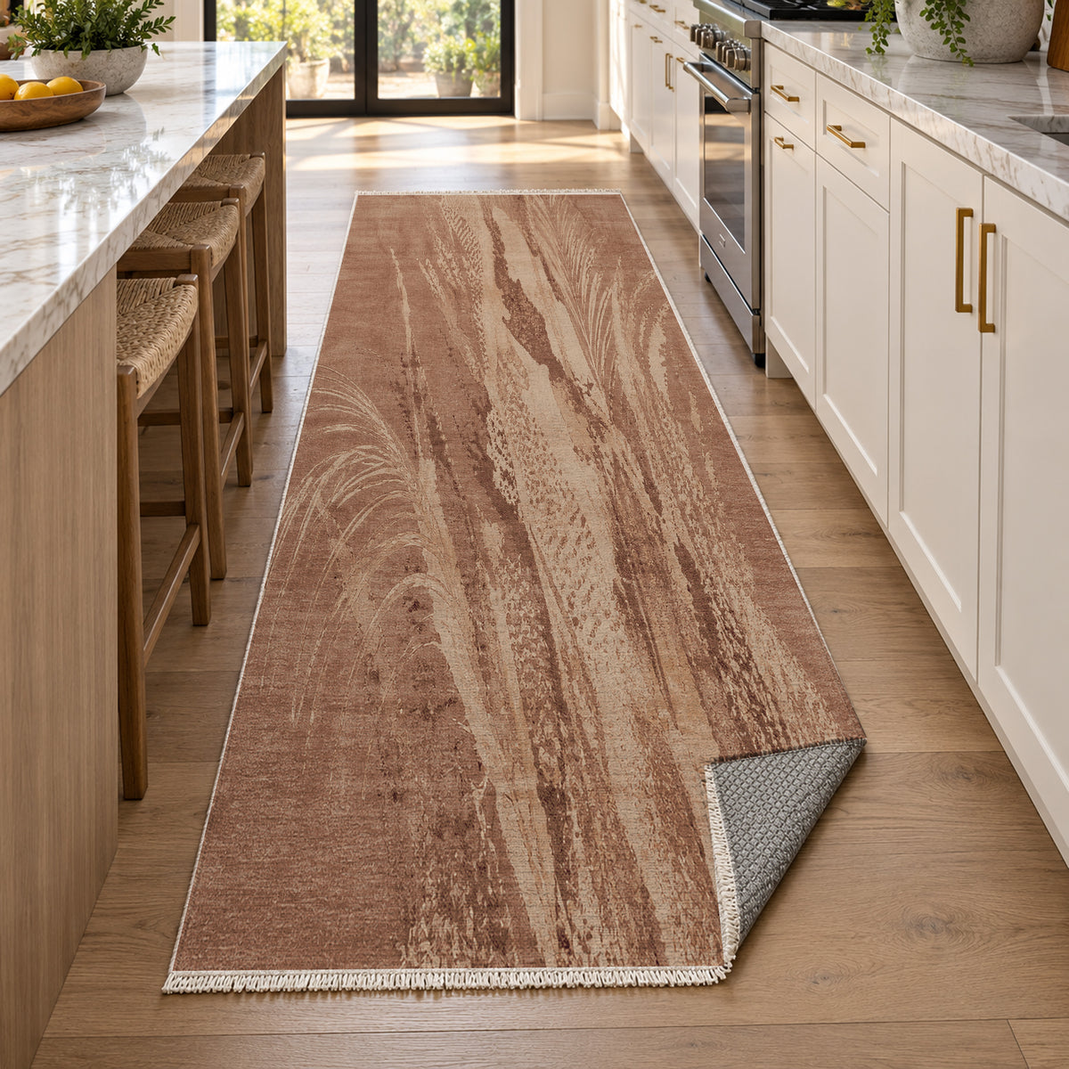 Reed Terracotta Abstract Washable Rug — new york kitchen runner