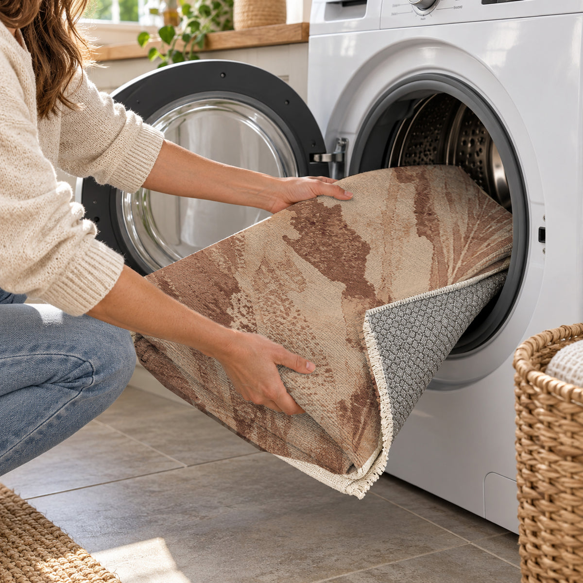 Reed Terracotta Abstract Washable Rug — washing machine