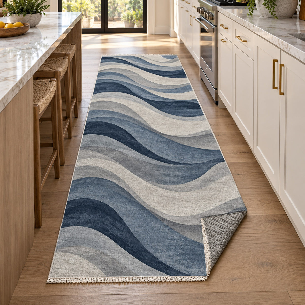 Ripple Study Blue Grey Modern Washable Rug — new york kitchen runner