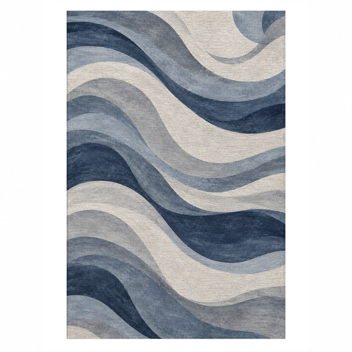 Ripple Study Blue Grey Modern Washable Rug — top view