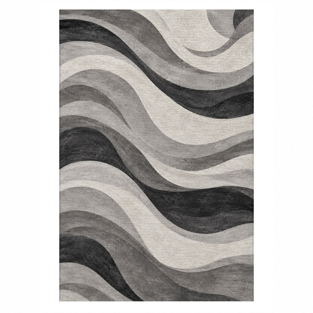 Ripple Study Charcoal Ivory Modern Washable Rug — top view