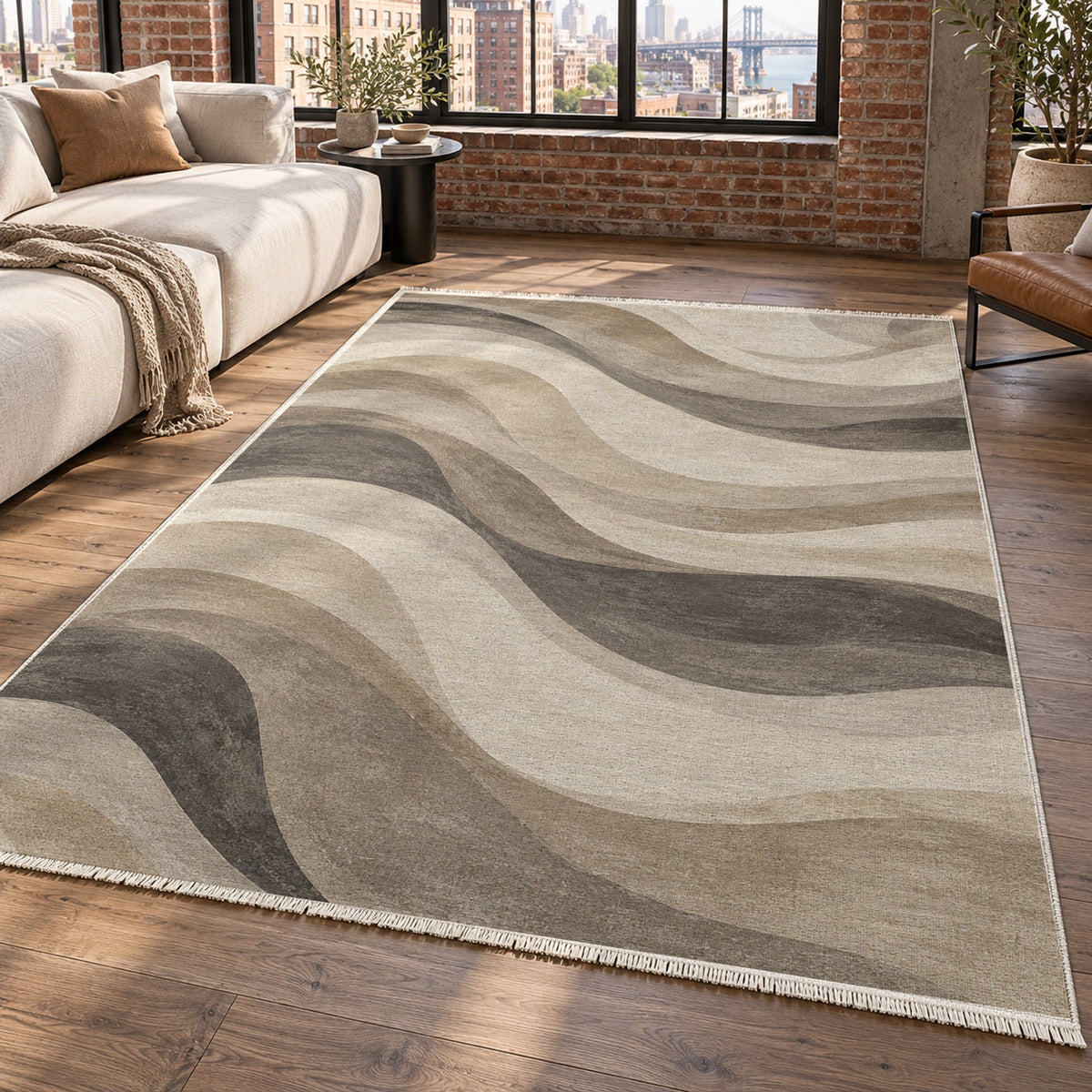 Ripple Study Ivory Taupe Modern Washable Rug — new york living