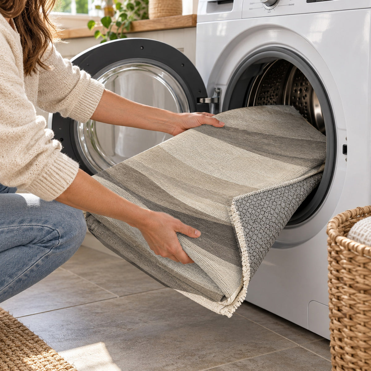 Ripple Study Ivory Taupe Modern Washable Rug — washing machine