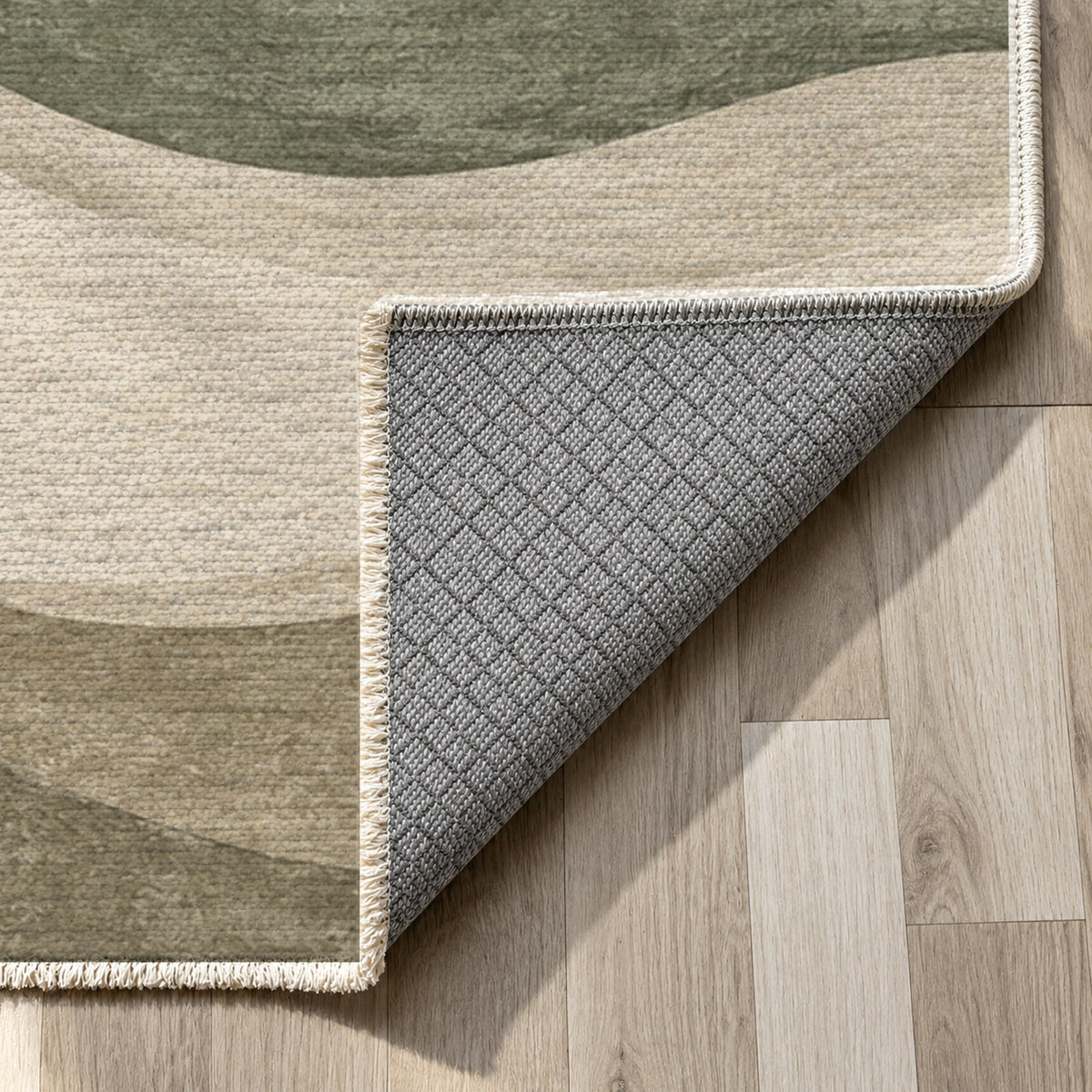 Ripple Study Sage Sand Modern Washable Rug — backing close up