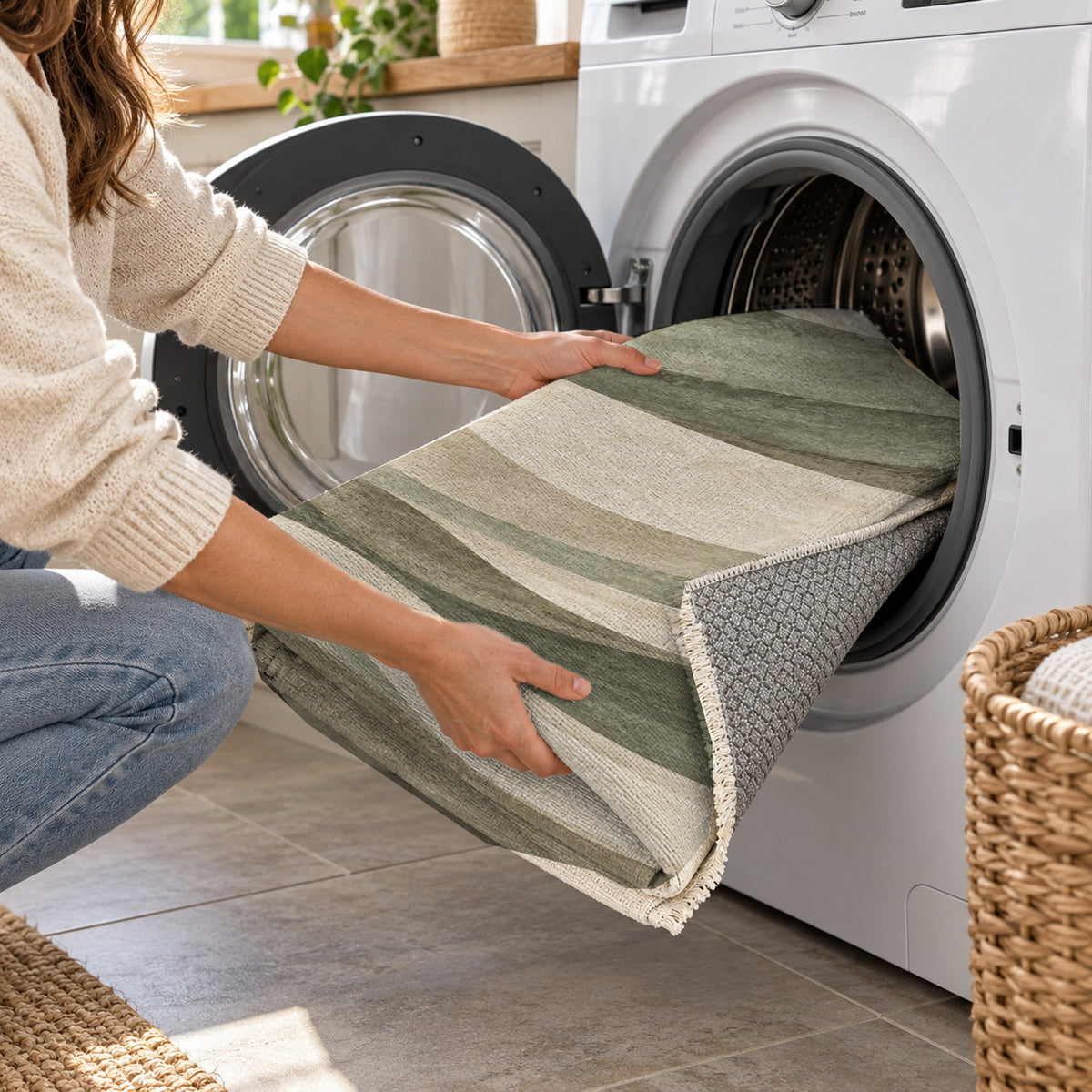 Ripple Study Sage Sand Modern Washable Rug — washing machine