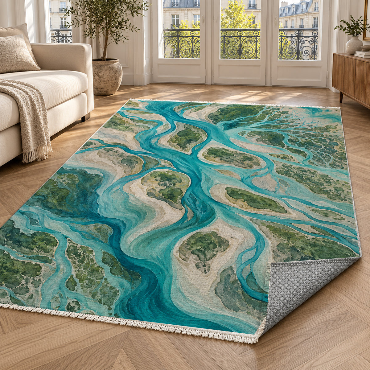 River Delta II Abstract Washable Rug — paris living