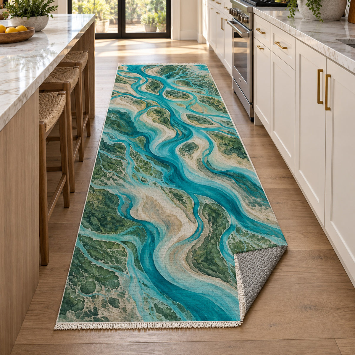 River Delta II Abstract Washable Rug — new york kitchen runner