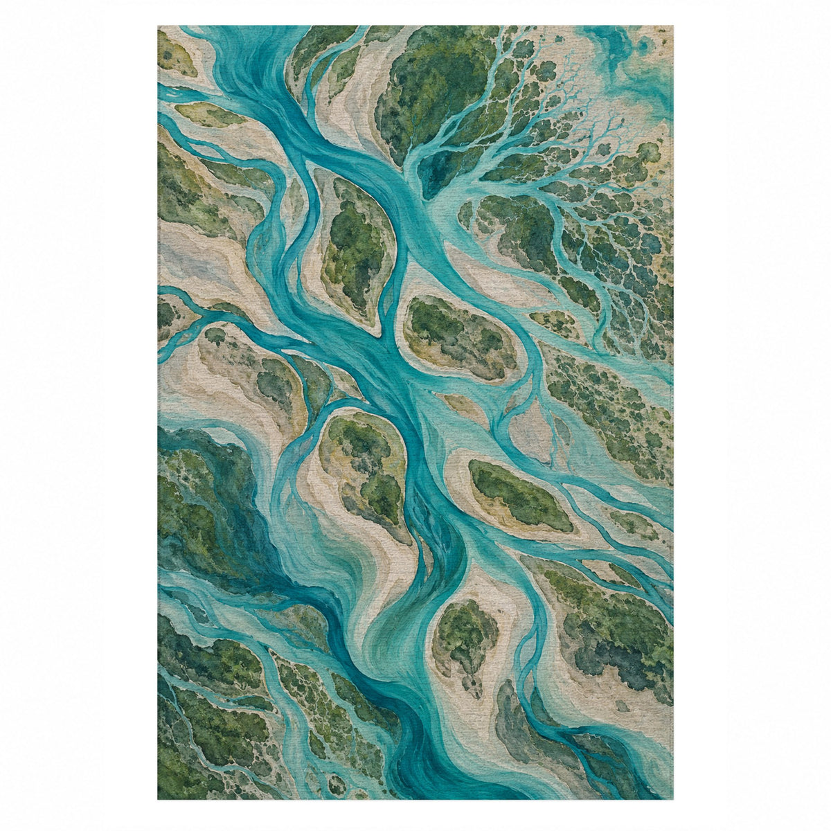 River Delta II Abstract Washable Rug — top view