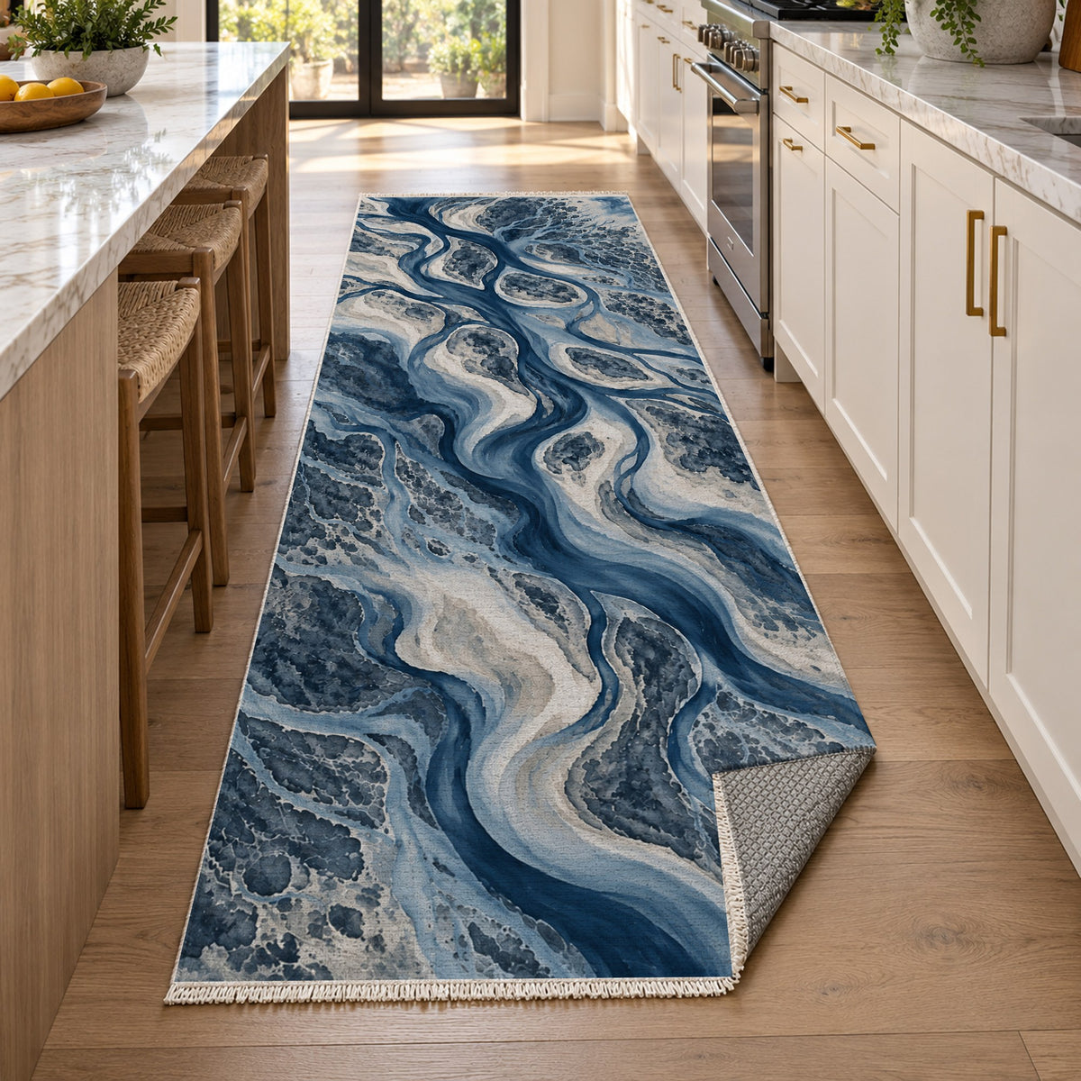River Delta Indigo Abstract Washable Rug — new york kitchen runner