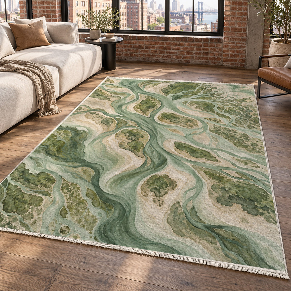 River Delta Sage Abstract Washable Rug — new york living