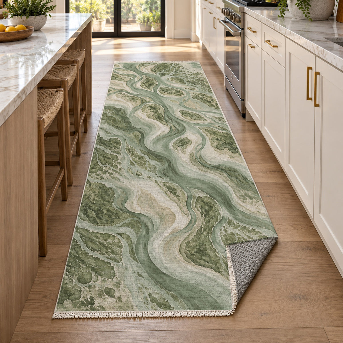 River Delta Sage Abstract Washable Rug — new york kitchen runner