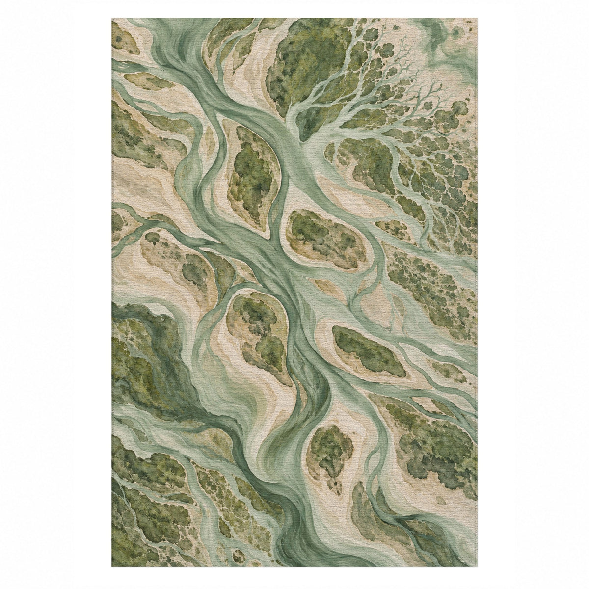 River Delta Sage Abstract Washable Rug — top view