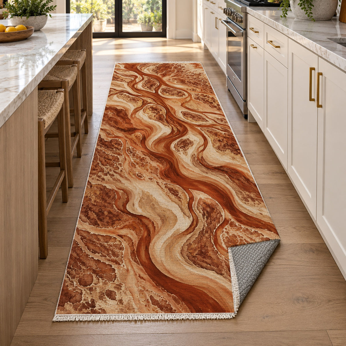 River Delta Terracotta Abstract Washable Rug — new york kitchen runner