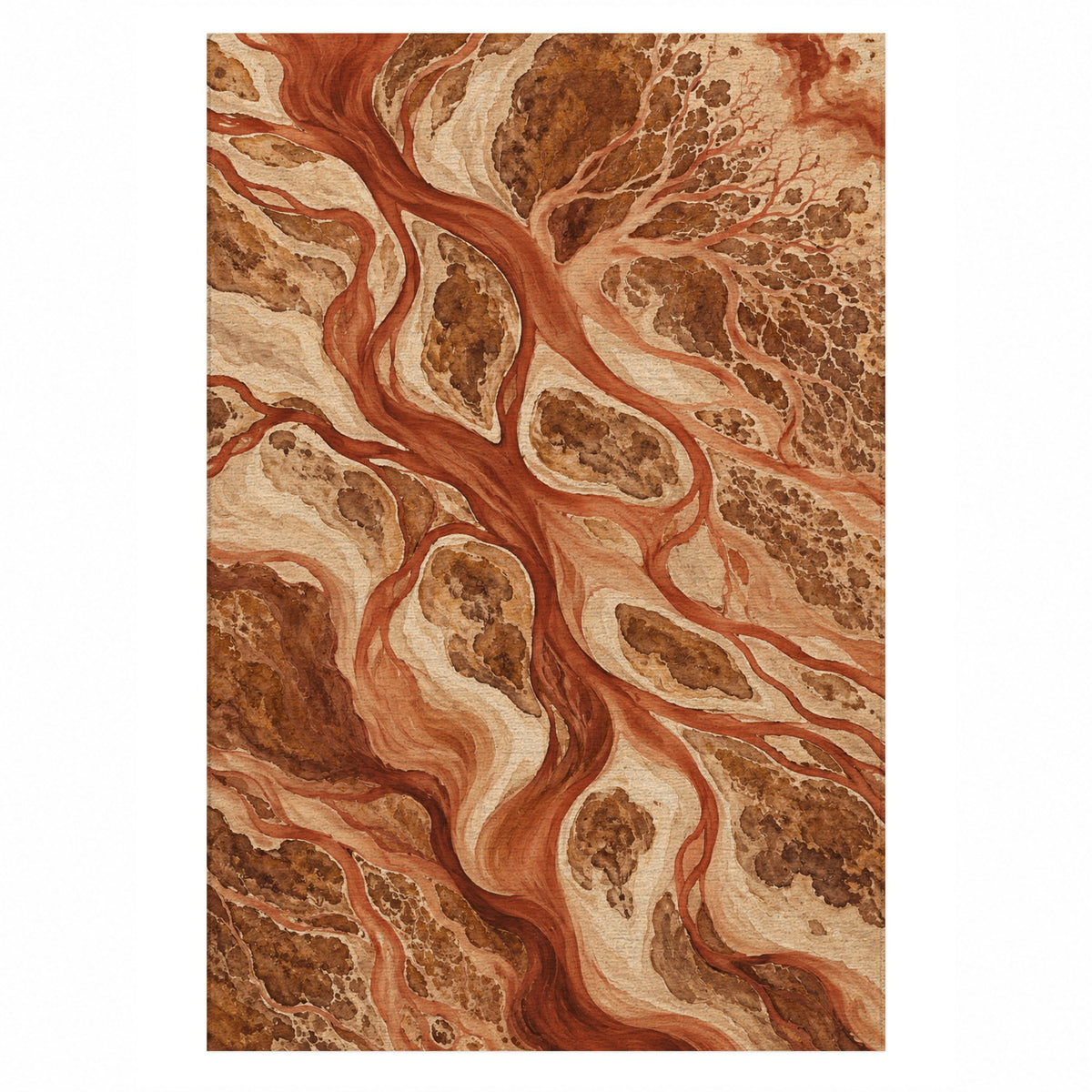 River Delta Terracotta Abstract Washable Rug — top view