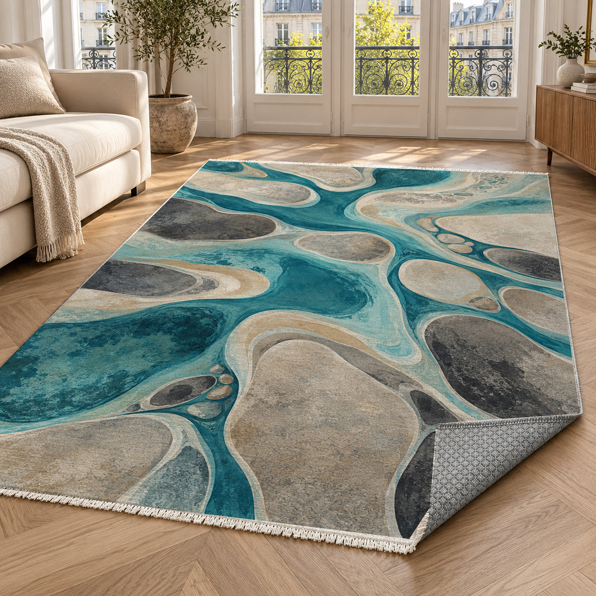 River Stones Abstract Washable Rug — paris living