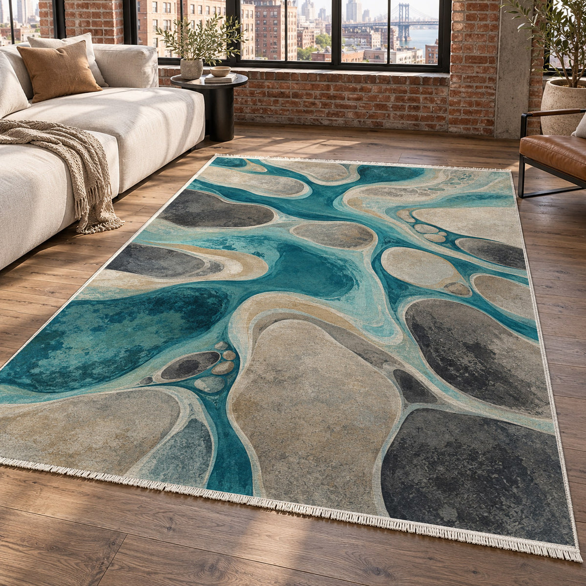 River Stones Abstract Washable Rug — new york living