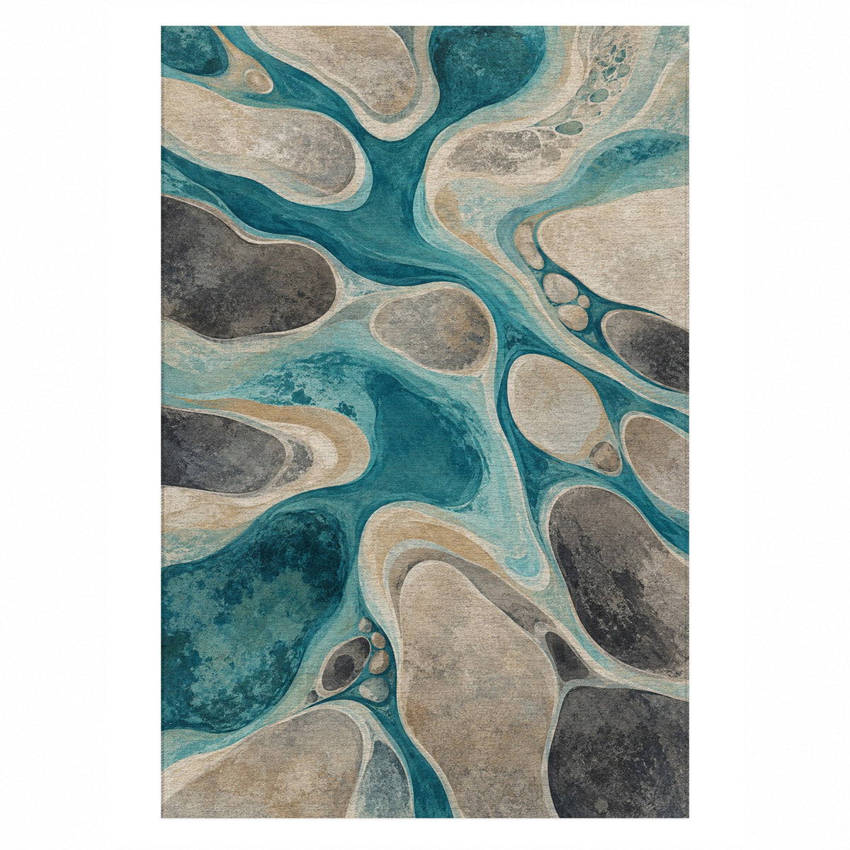 River Stones Abstract Washable Rug — top view