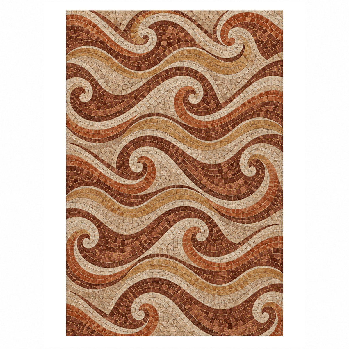 Roman Waves Terracotta Geometric Washable Rug — top view