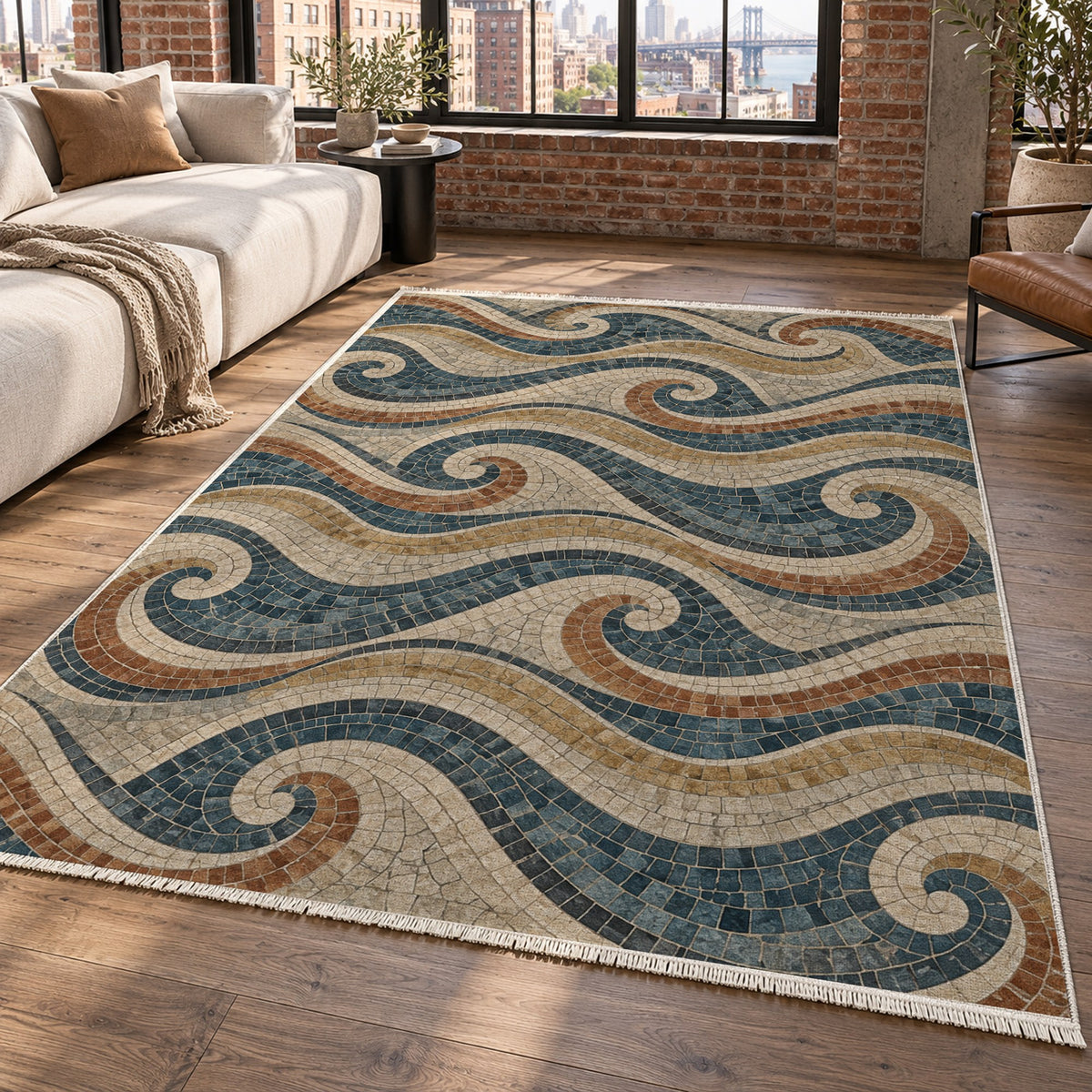 Roman Waves Geometric Washable Rug — new york living