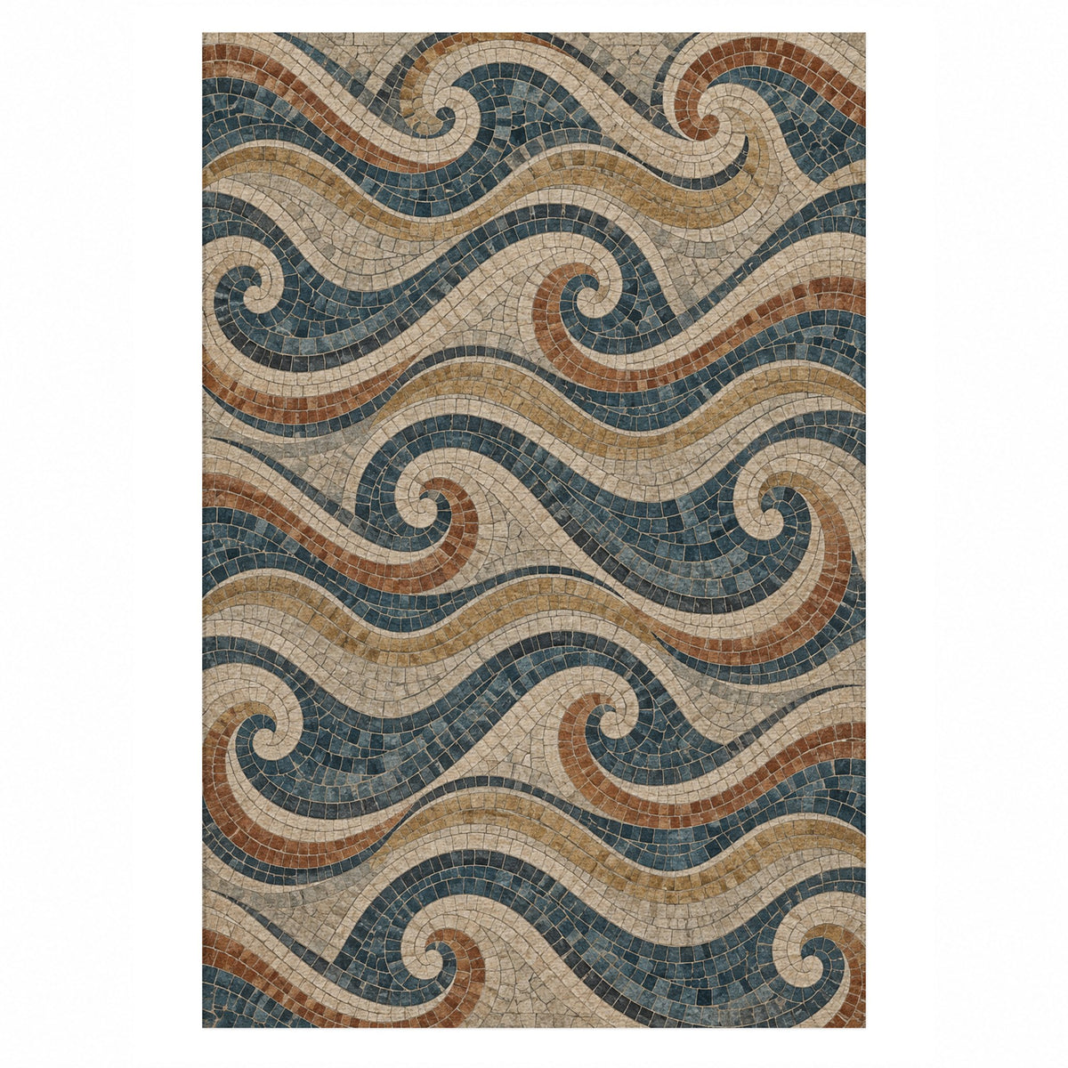 Roman Waves Geometric Washable Rug — top view