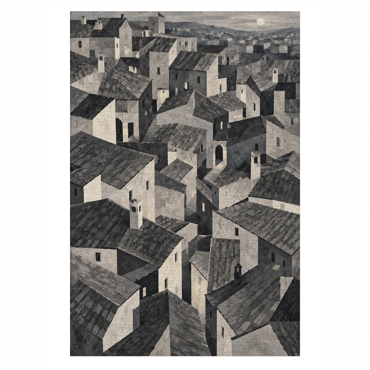 Rooftop Rhythm Charcoal Modern Washable Rug — top view