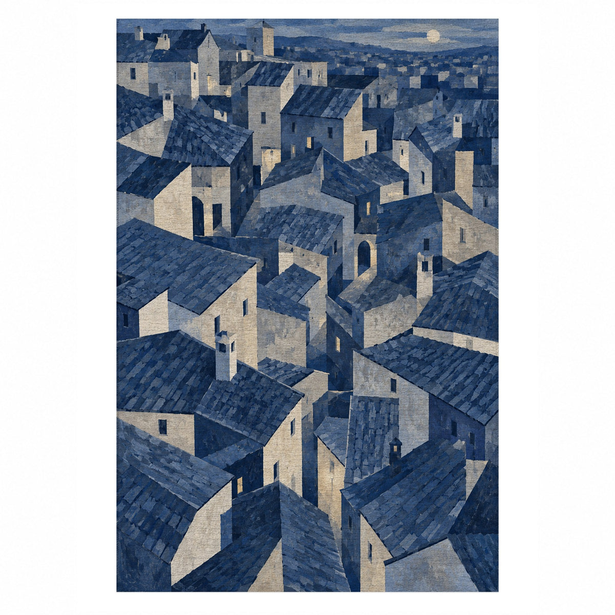 Rooftop Rhythm Indigo Modern Washable Rug — top view
