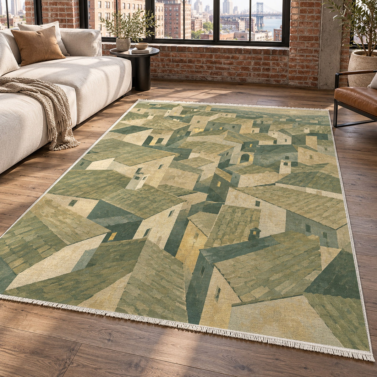 Rooftop Rhythm Sage Modern Washable Rug — new york living