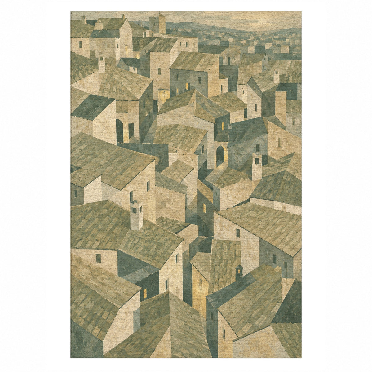 Rooftop Rhythm Sage Modern Washable Rug — top view