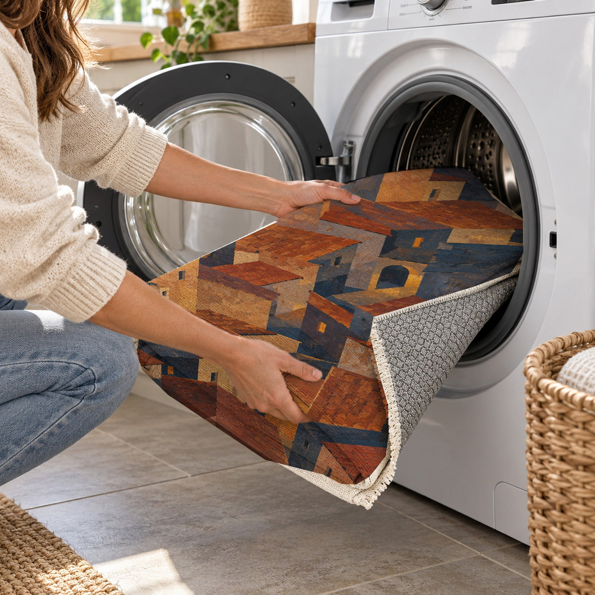 Rooftop Rhythm Modern Washable Rug — washing machine