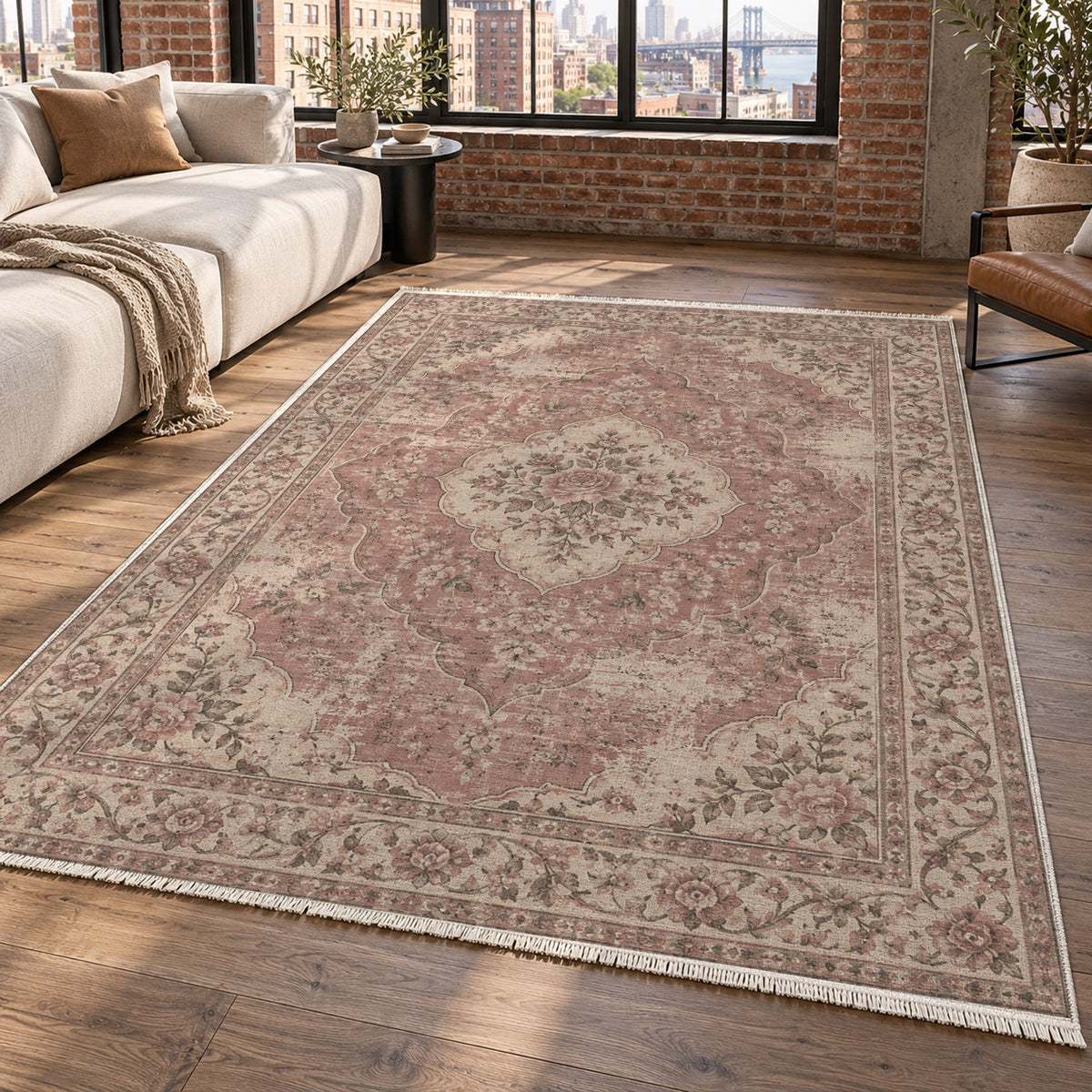 Rose Archive Rose Pink Vintage Washable Rug — new york living