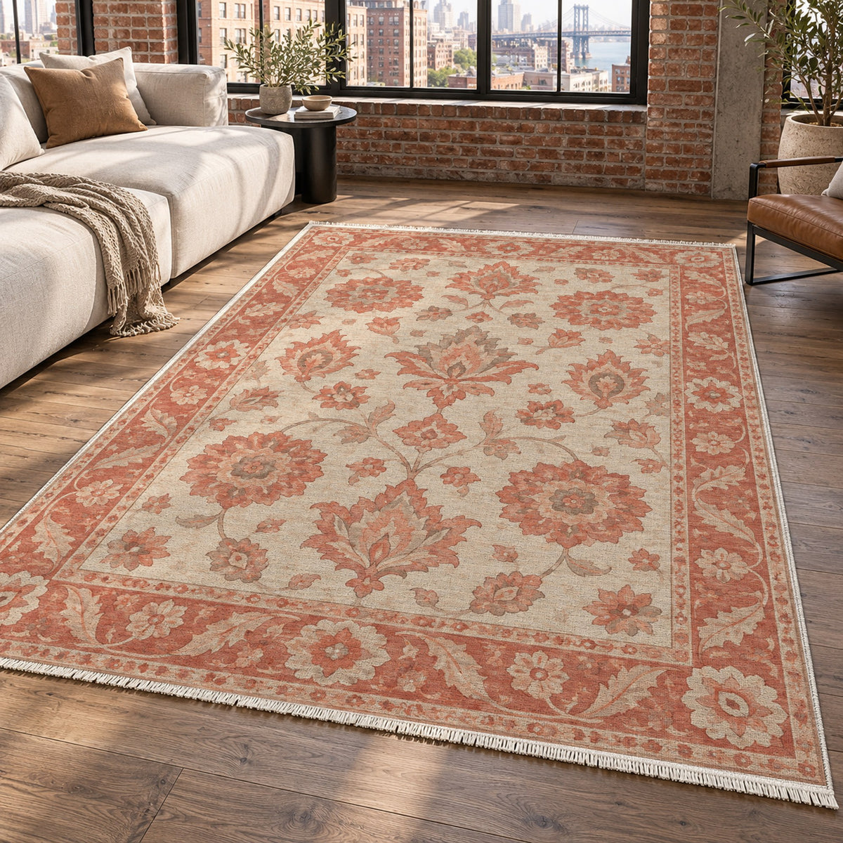 Rosette Symphony Coral Sand Classic Washable Rug — new york living