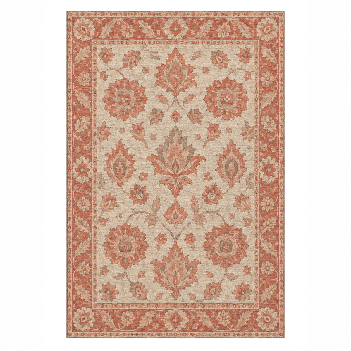 Rosette Symphony Coral Sand Classic Washable Rug — top view