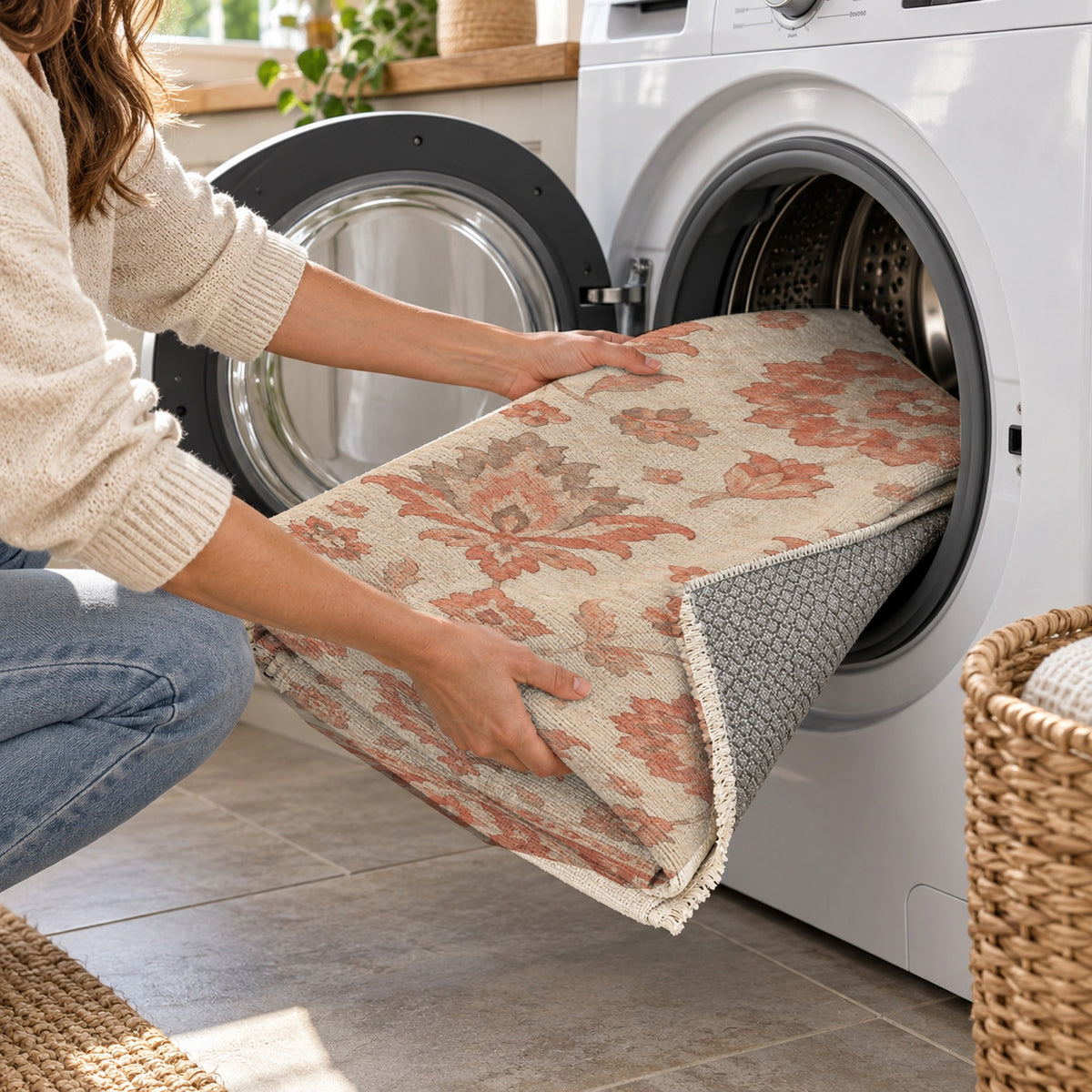Rosette Symphony Coral Sand Classic Washable Rug — washing machine