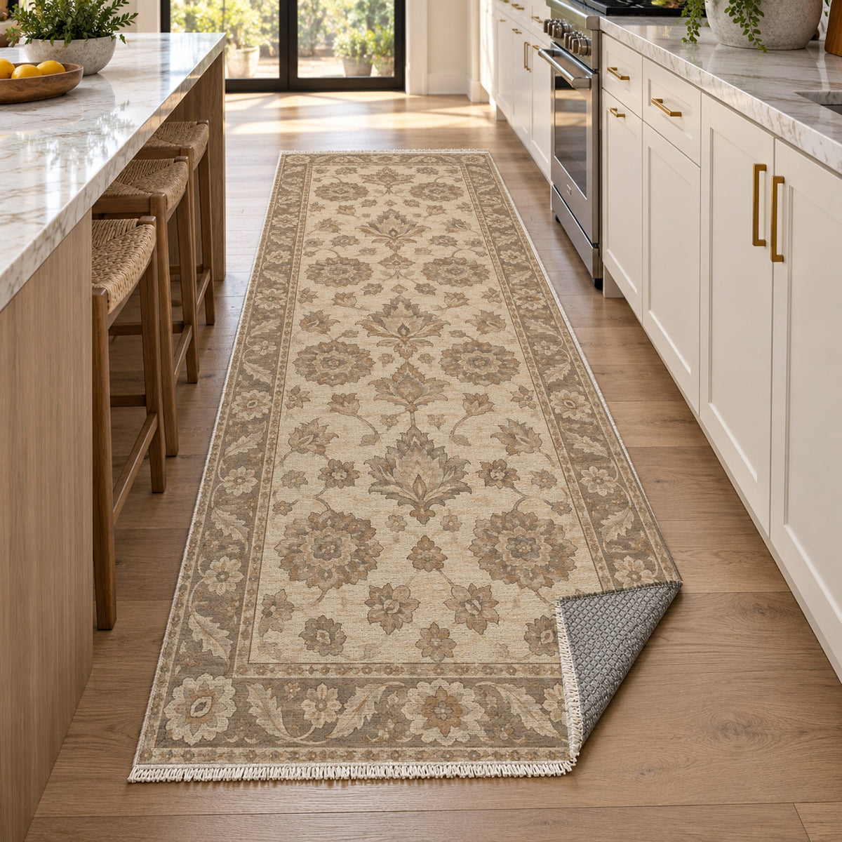 Rosette Symphony Ivory Taupe Classic Washable Rug — new york kitchen runner