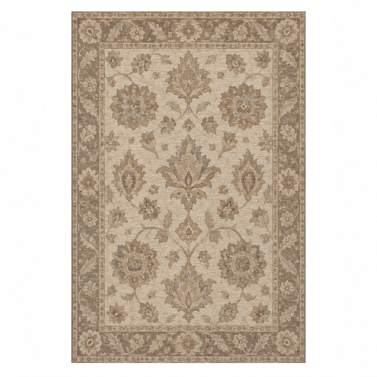 Rosette Symphony Ivory Taupe Classic Washable Rug — top view