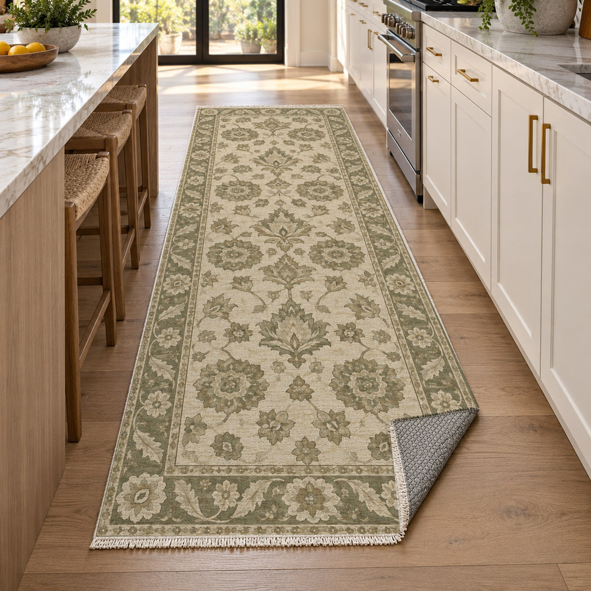 Rosette Symphony Sage Cream Classic Washable Rug — new york kitchen runner