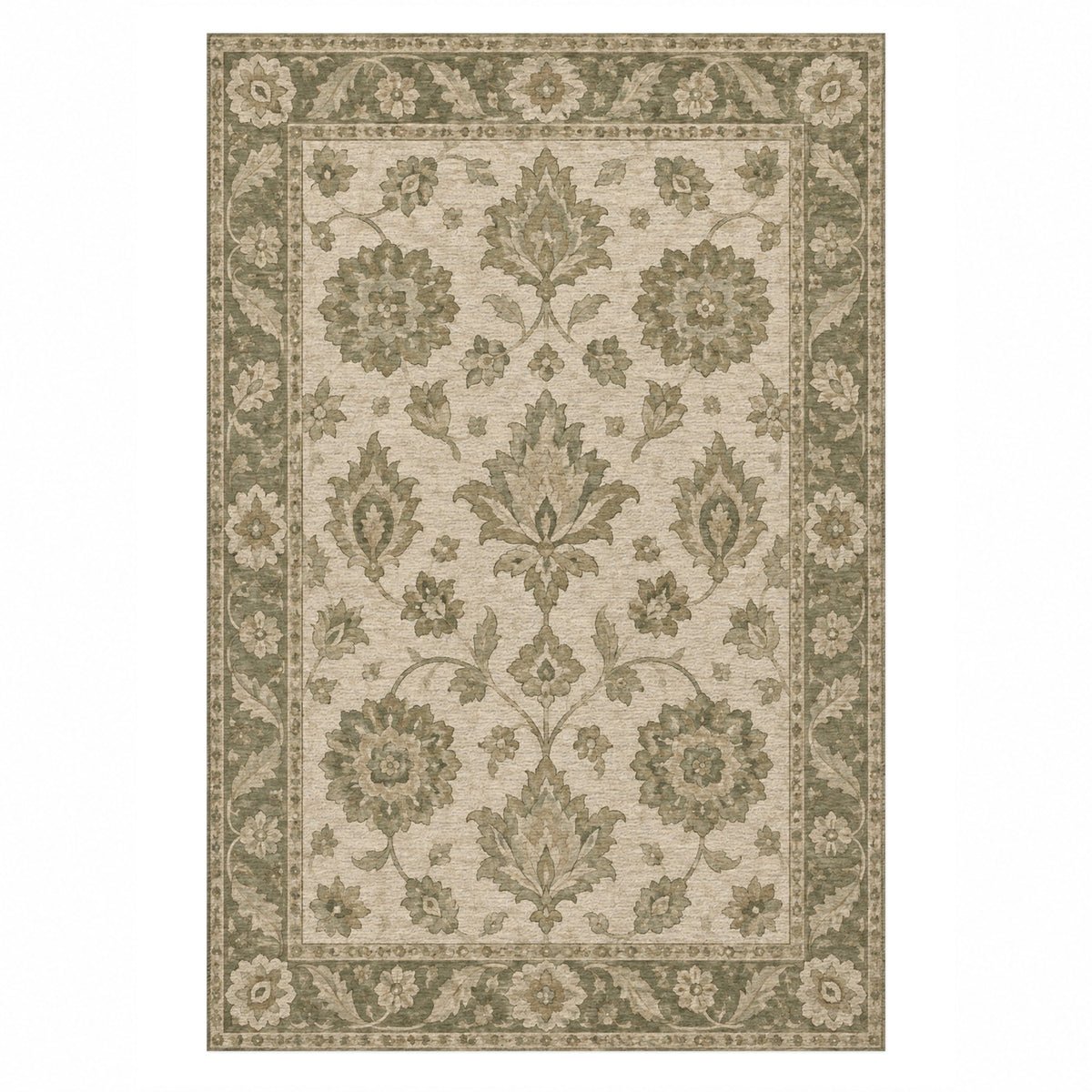 Rosette Symphony Sage Cream Classic Washable Rug — top view