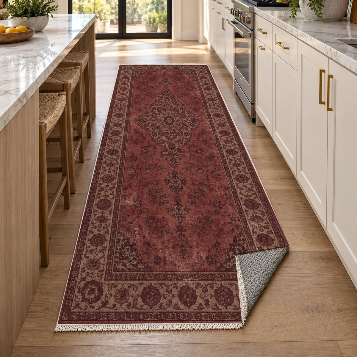 Rosewater Tabriz Burgundy Red Vintage Washable Rug — new york kitchen runner