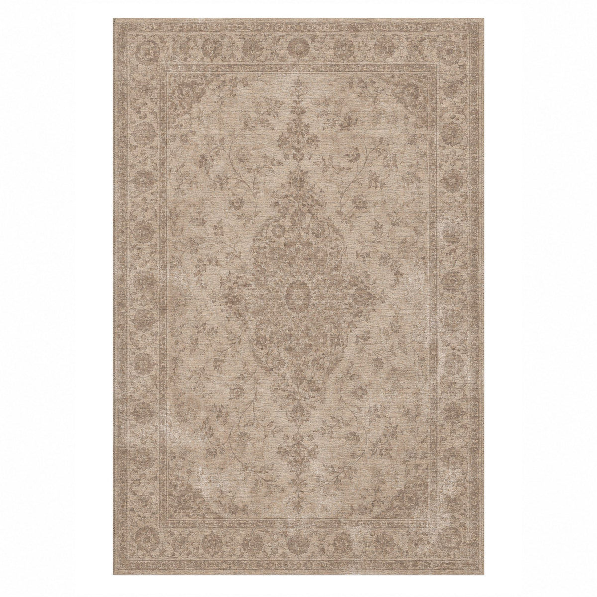 Rosewater Tabriz Ivory Taupe Vintage Washable Rug — top view