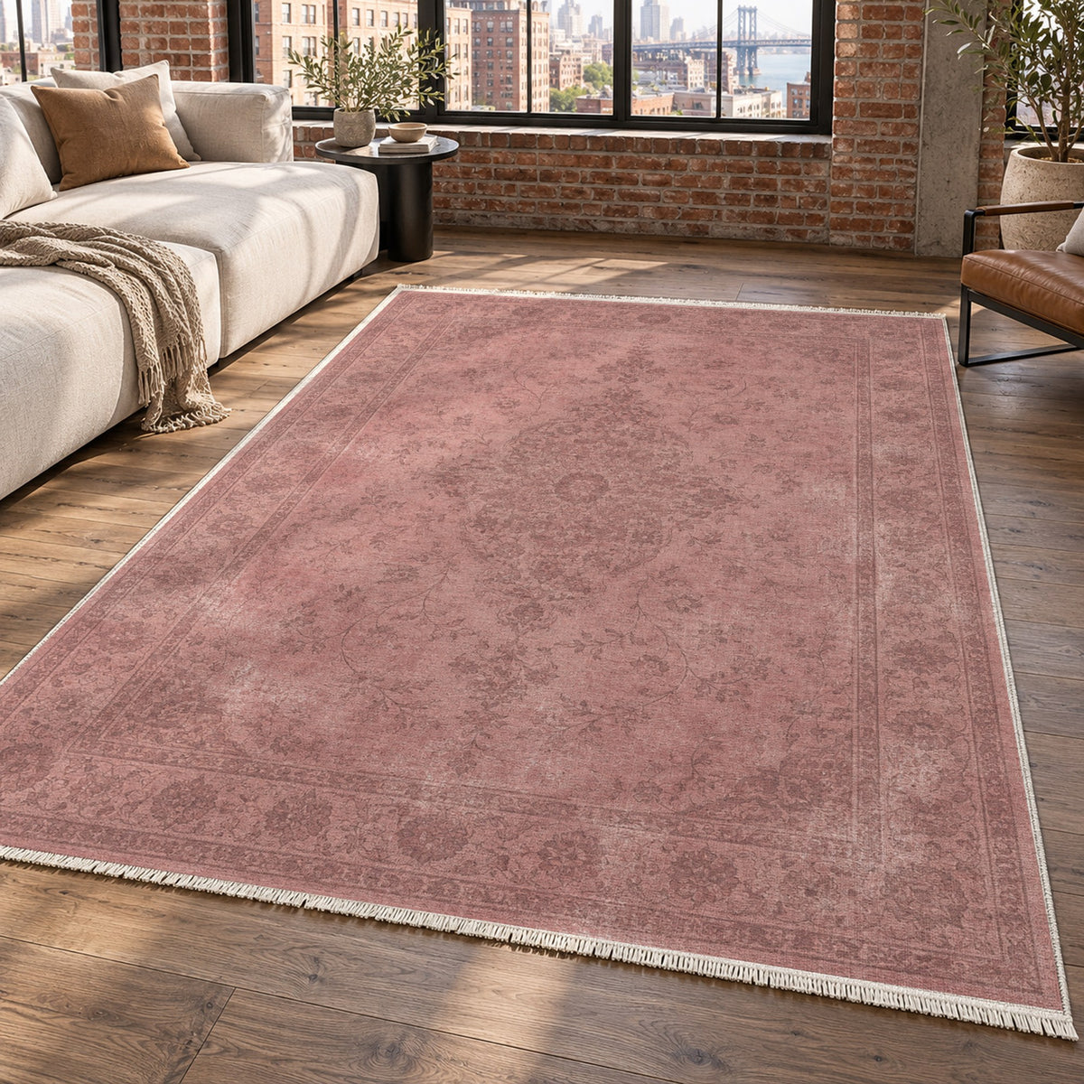 Rosewater Tabriz Rose Pink Vintage Washable Rug — new york living