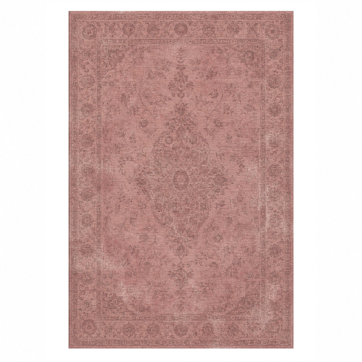 Rosewater Tabriz Rose Pink Vintage Washable Rug — top view