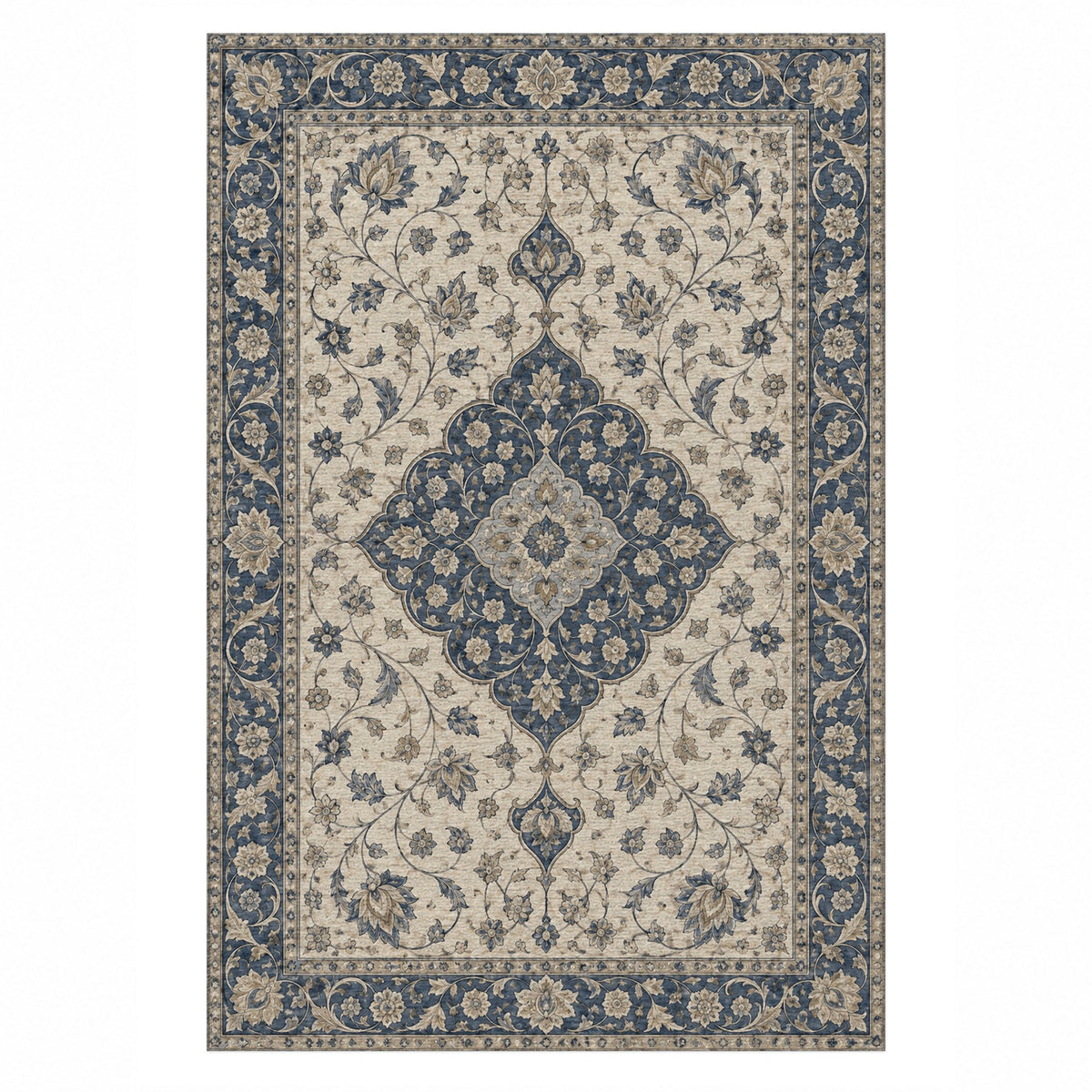 Safavid Arabesque Blue Ivory Classic Washable Rug — top view