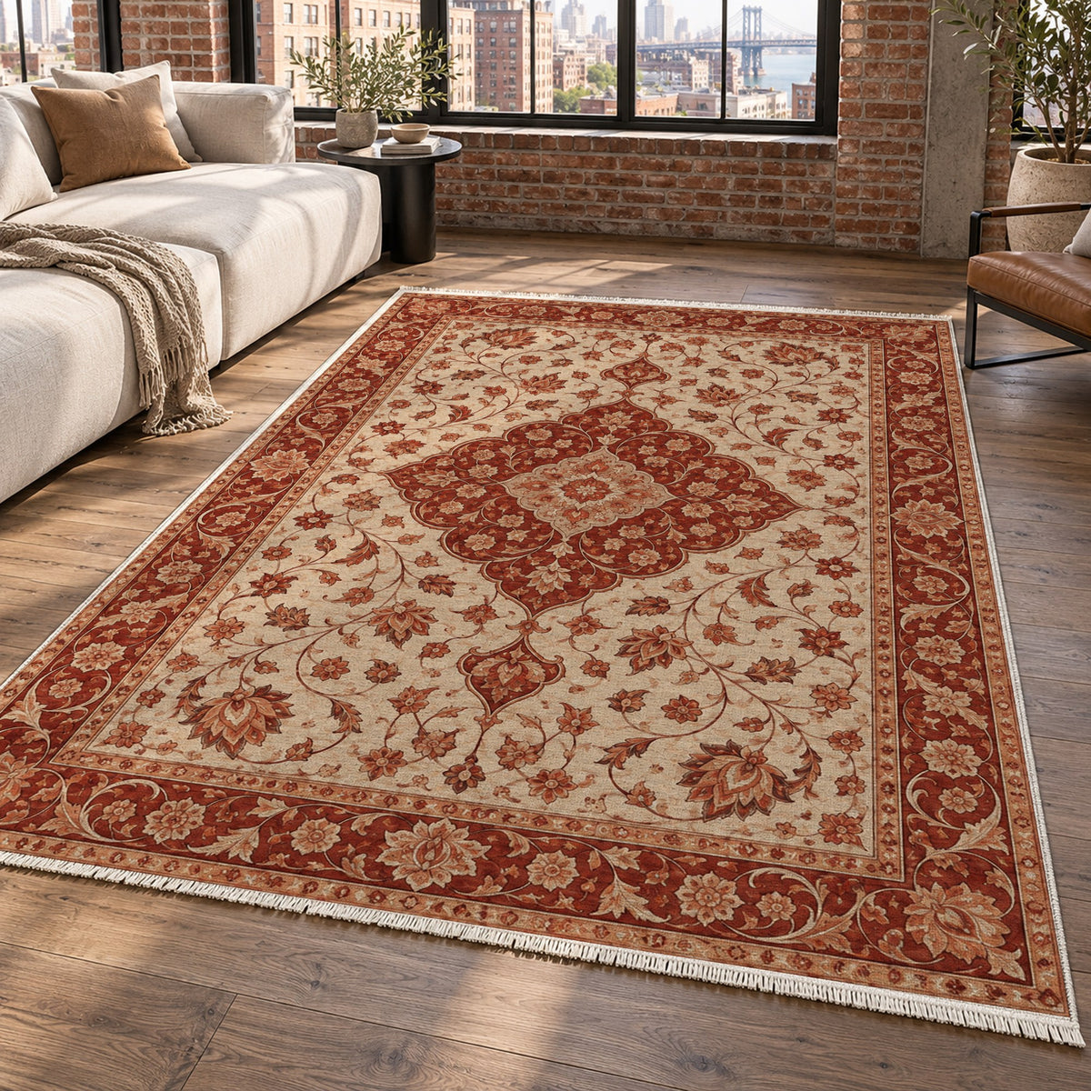 Safavid Arabesque Rust Sand Classic Washable Rug — new york living